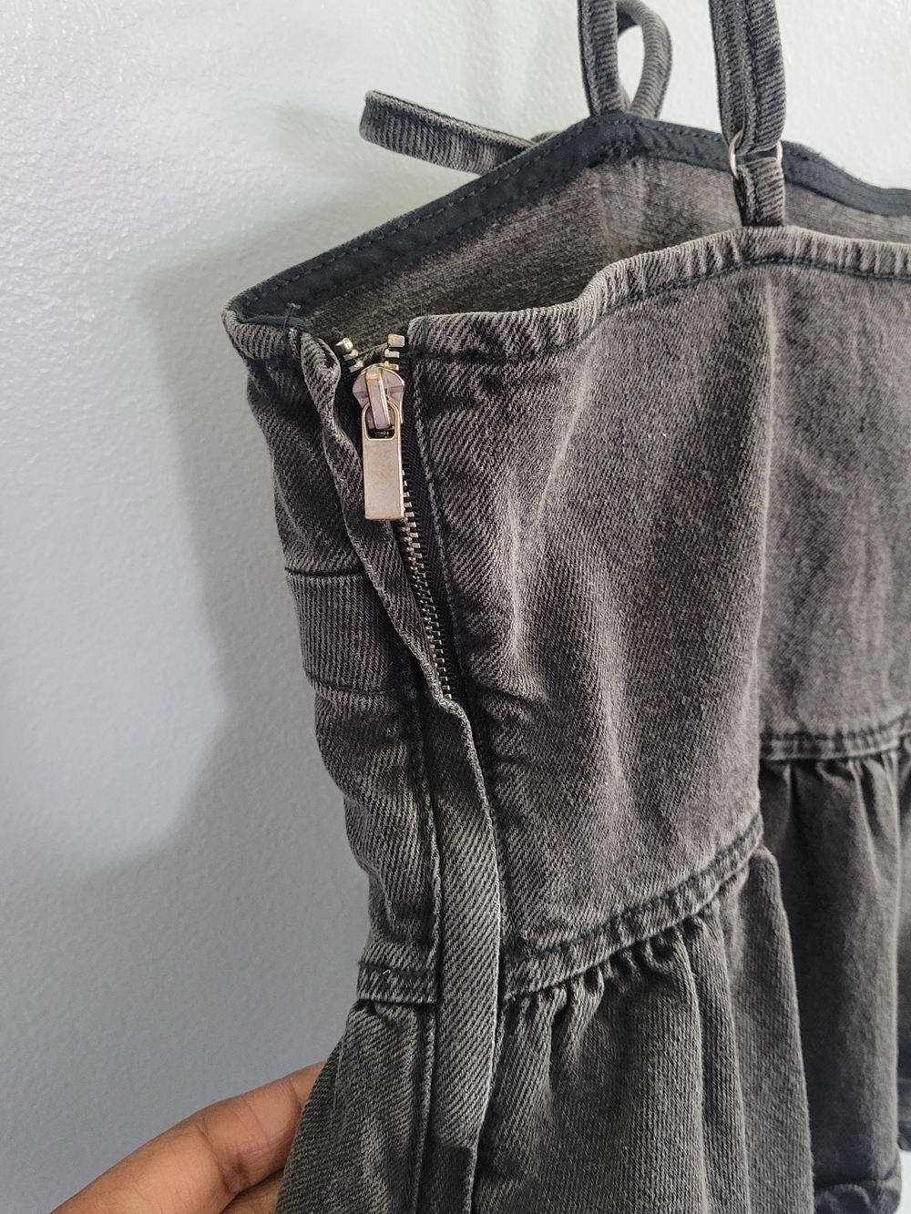 NWT WILD FABLE Size M Gray Wash Denim Corset Peplum Y2K Top Cotton Blend - Picture 6 of 11